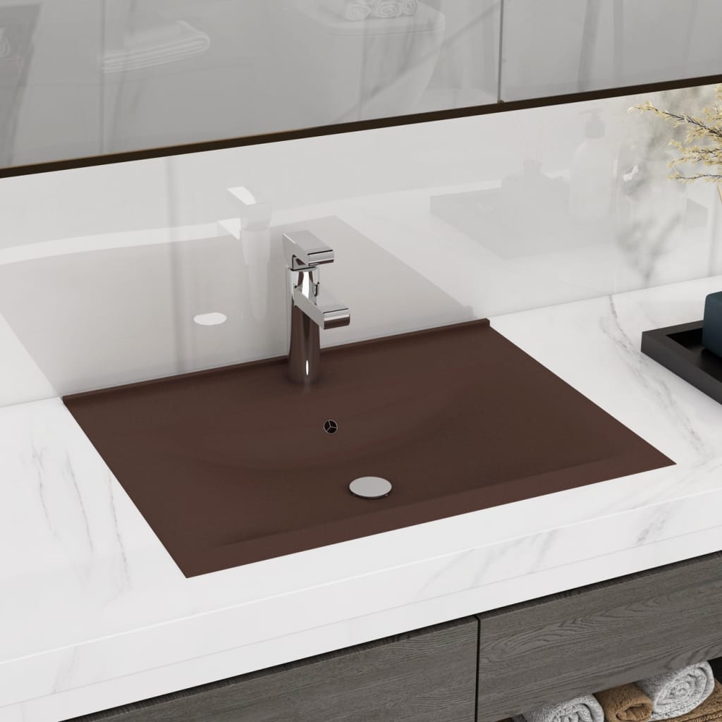 sink with tap hole matt dark brown 60 x 46 cm ceramic