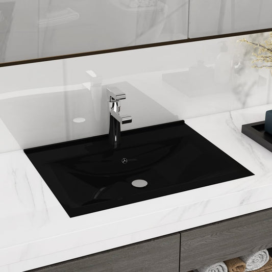 luxury sink with tap hole, matte black, 60x46 cm, ceramic