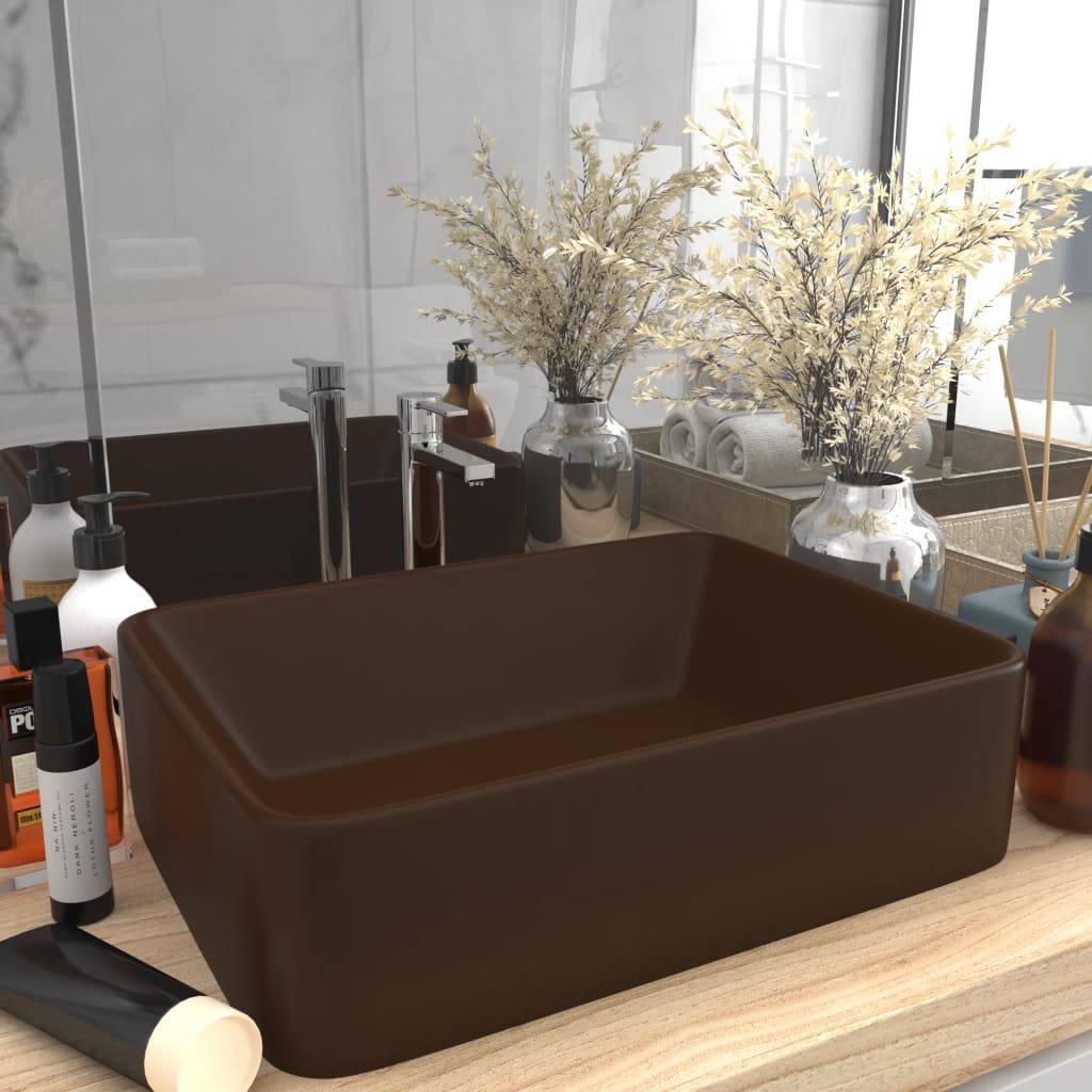 luxury sink, matte dark brown, 41 x 30 x 12 cm, ceramic