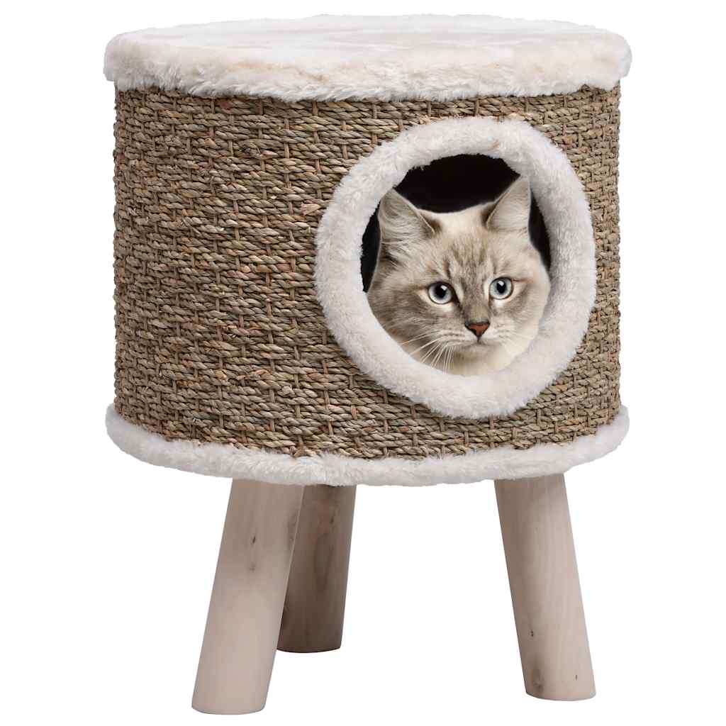 cat house with wooden legs, 41 cm seagrass