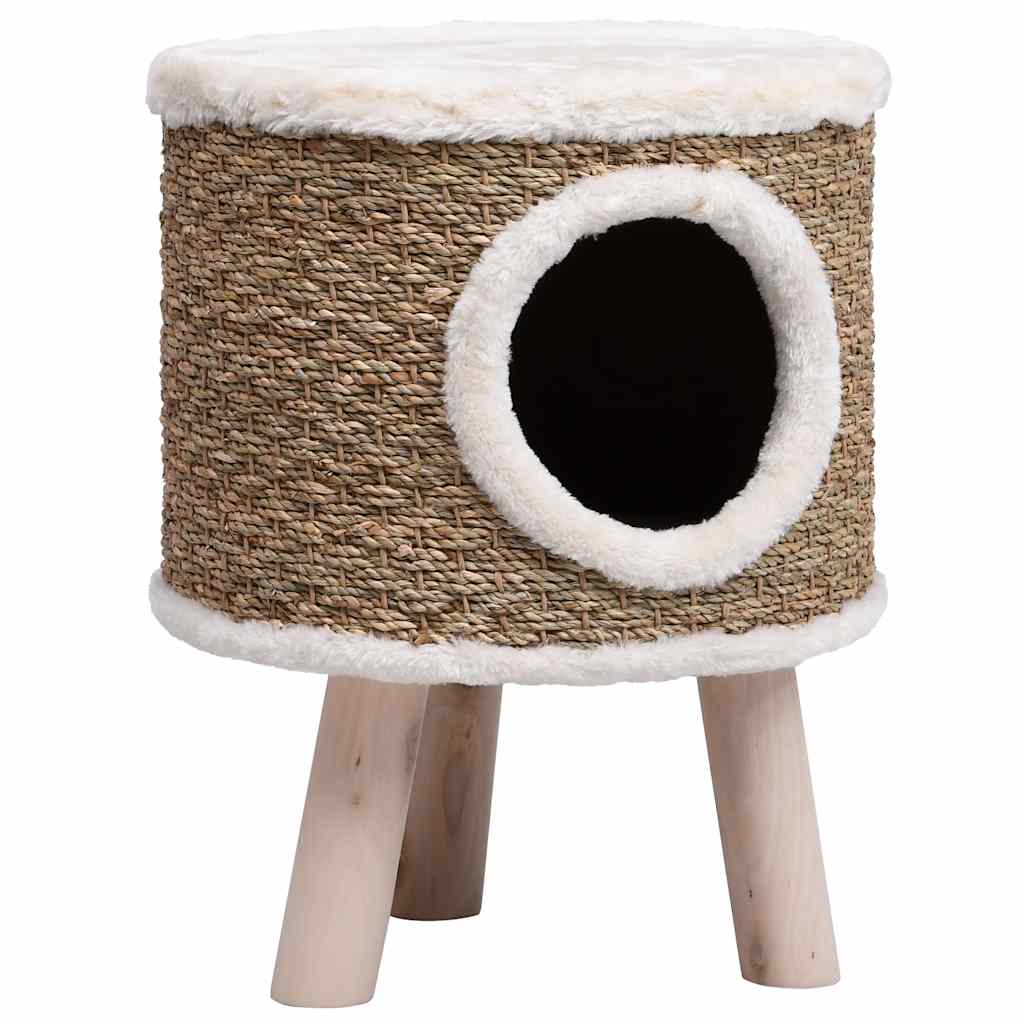 cat house with wooden legs, 41 cm seagrass