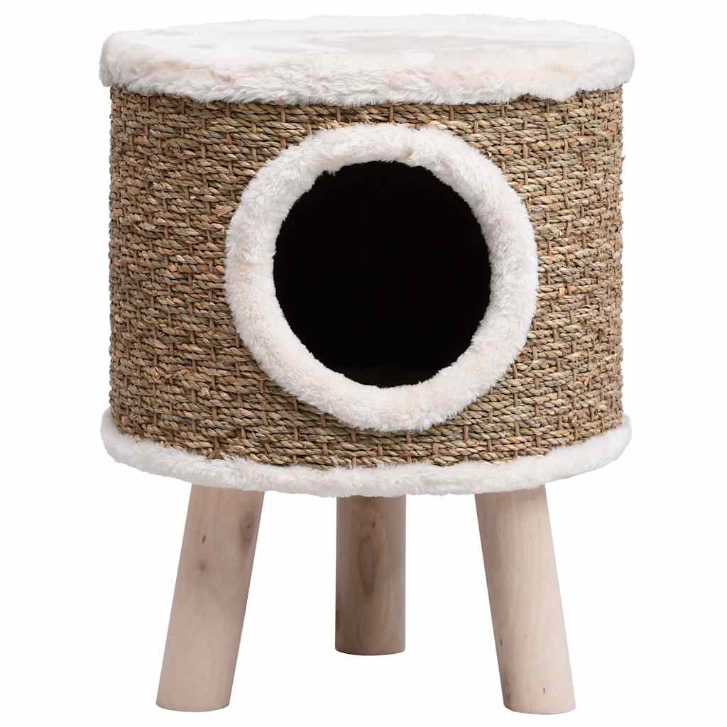 cat house with wooden legs, 41 cm seagrass