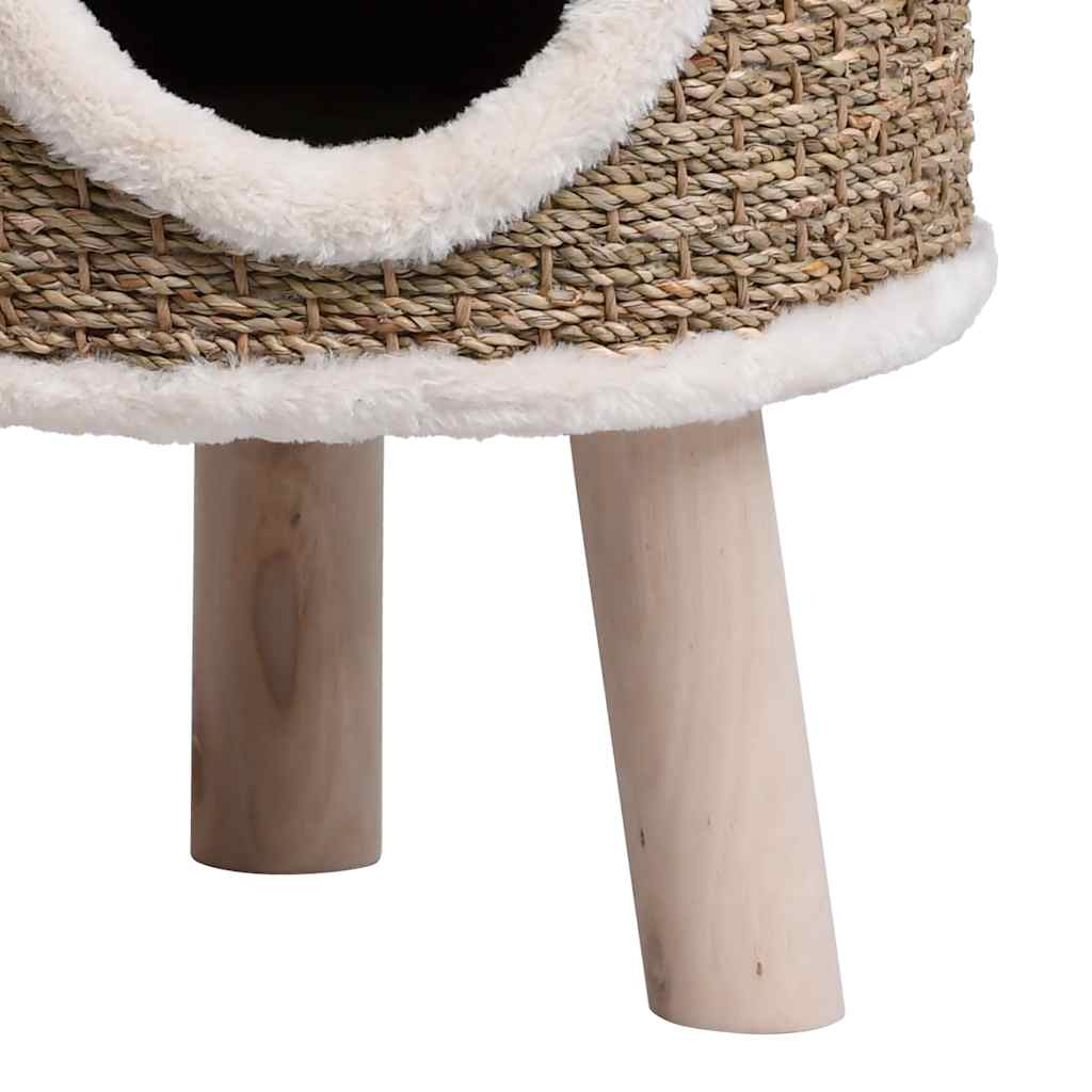 cat house with wooden legs, 41 cm seagrass