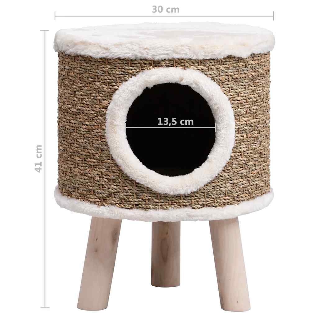 cat house with wooden legs, 41 cm seagrass