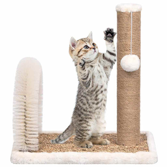 cat scratching post with brush and scratching post