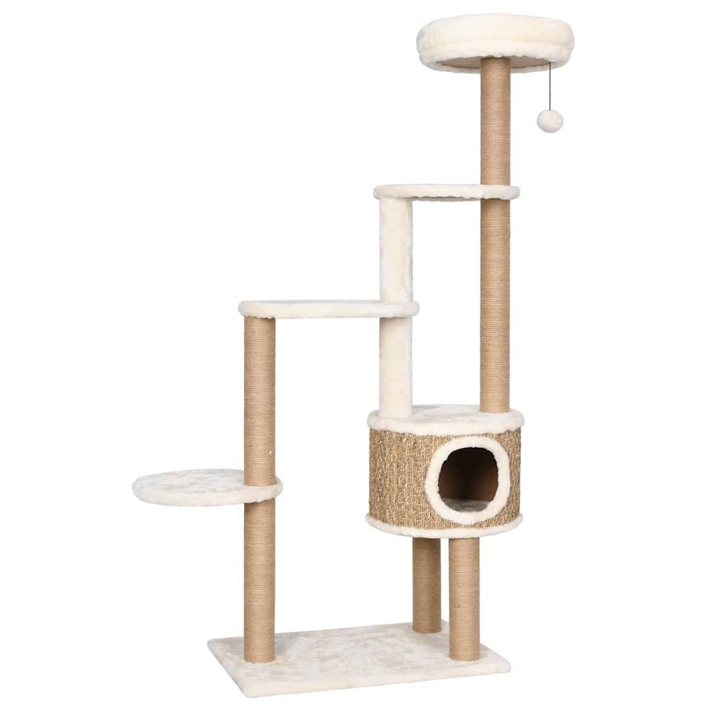 Cat house with luxurious cushion and scratching post, 148 cm seagrass