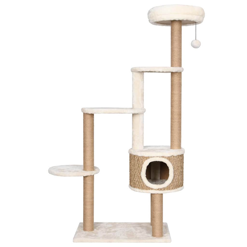 Cat house with luxurious cushion and scratching post, 148 cm seagrass