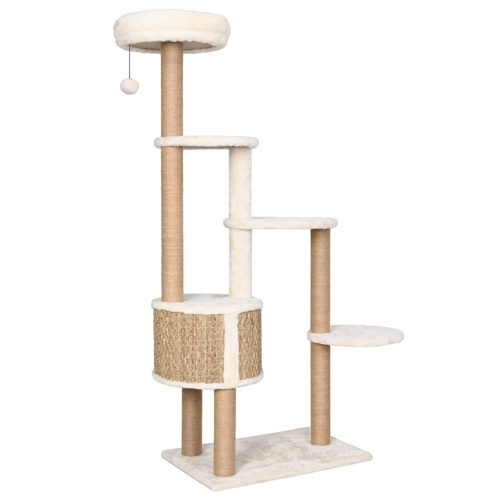 Cat house with luxurious cushion and scratching post, 148 cm seagrass