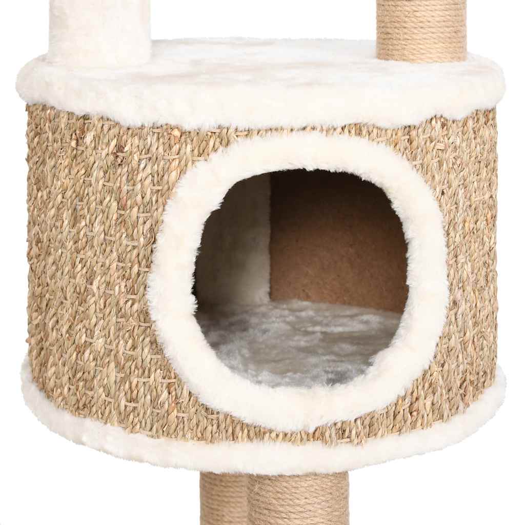 Cat house with luxurious cushion and scratching post, 148 cm seagrass