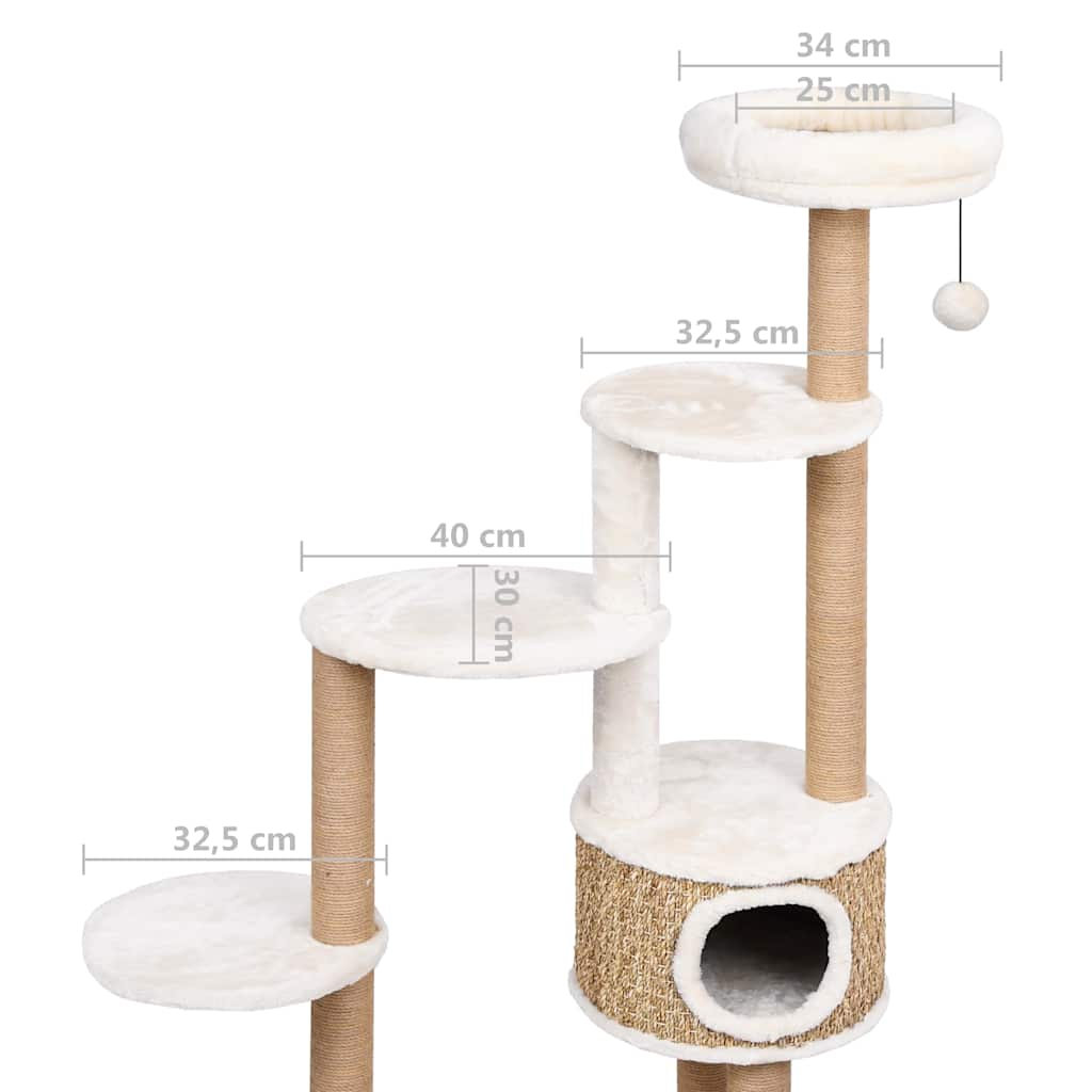 Cat house with luxurious cushion and scratching post, 148 cm seagrass