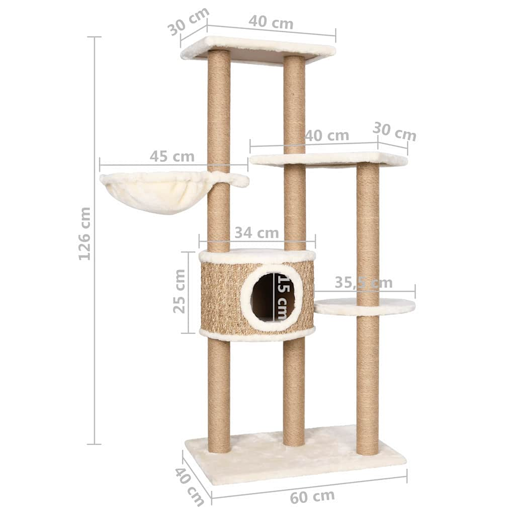 Cat house with scratching post, 126 cm seagrass