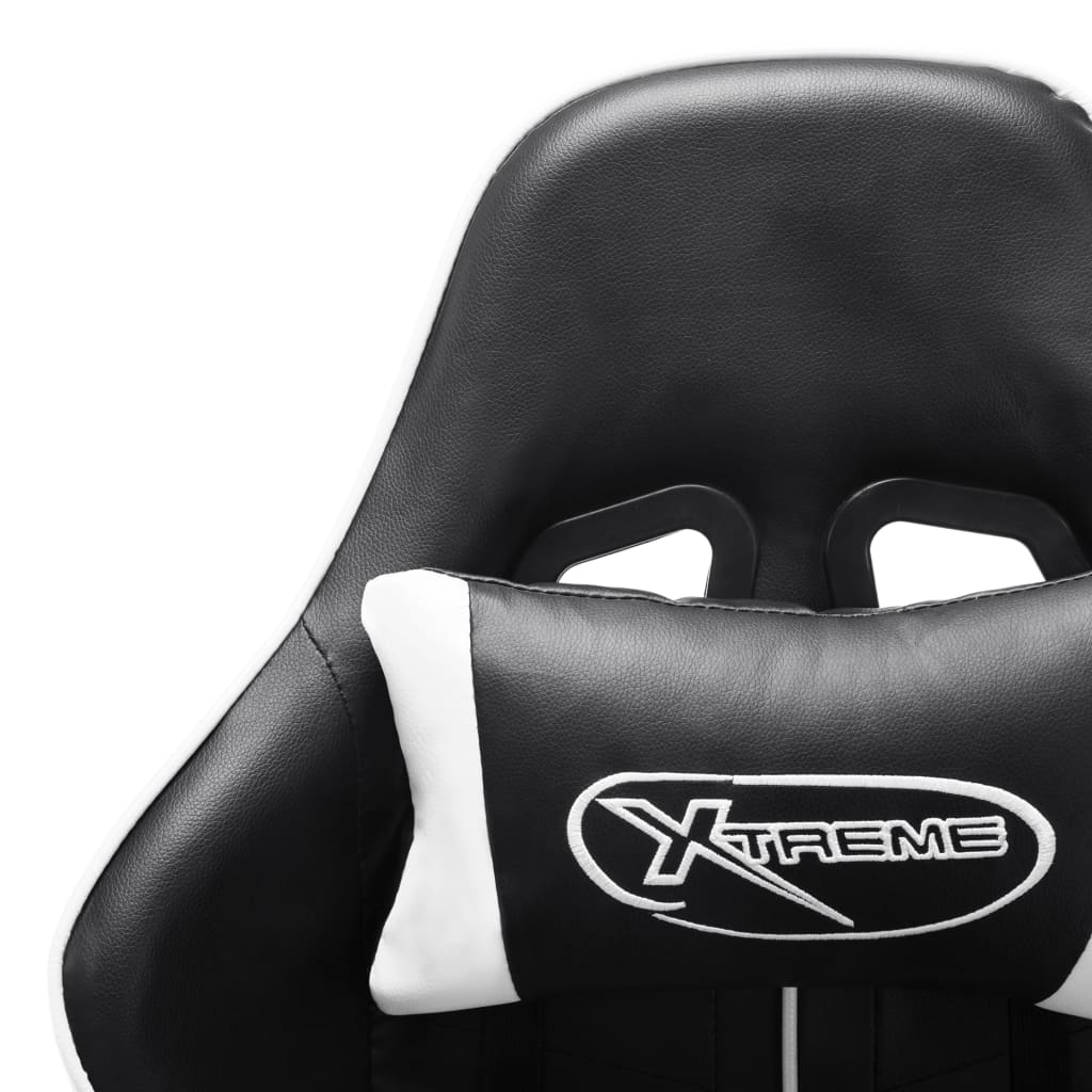 gaming chair, black and white, faux leather