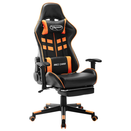 gaming chair with footrest black and orange, faux leather