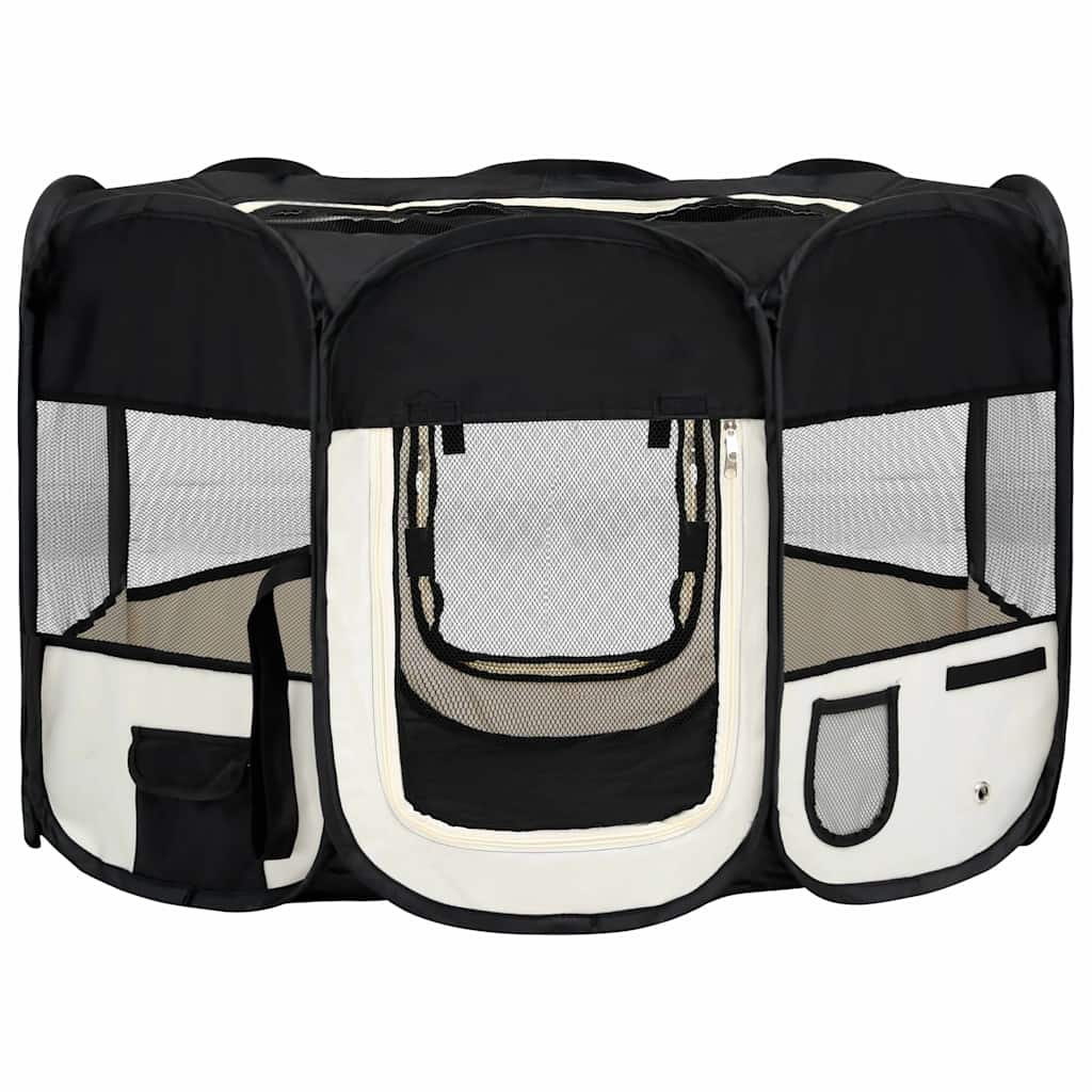 Foldable dog playpen with carrying bag, black, 110x110x58 cm