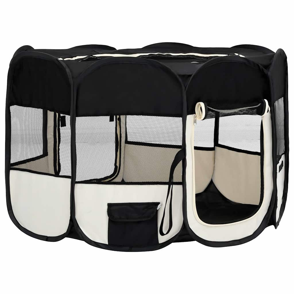 Foldable dog playpen with carrying bag, black, 110x110x58 cm