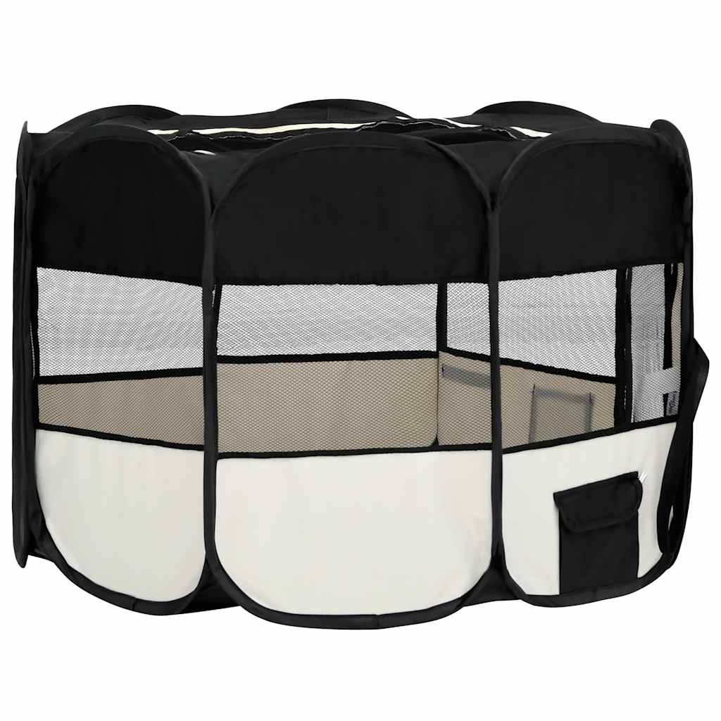 Foldable dog playpen with carrying bag, black, 110x110x58 cm