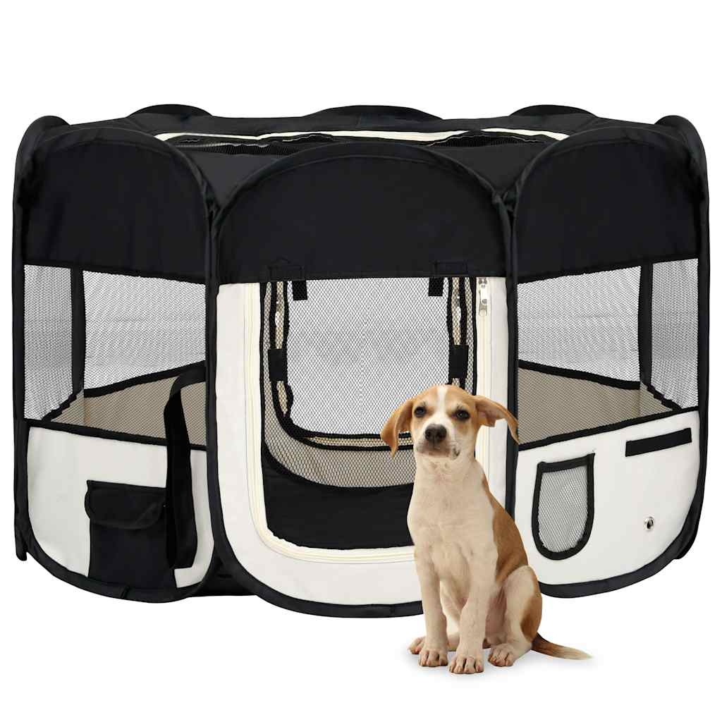 Foldable dog playpen with carrying bag, black, 110x110x58 cm