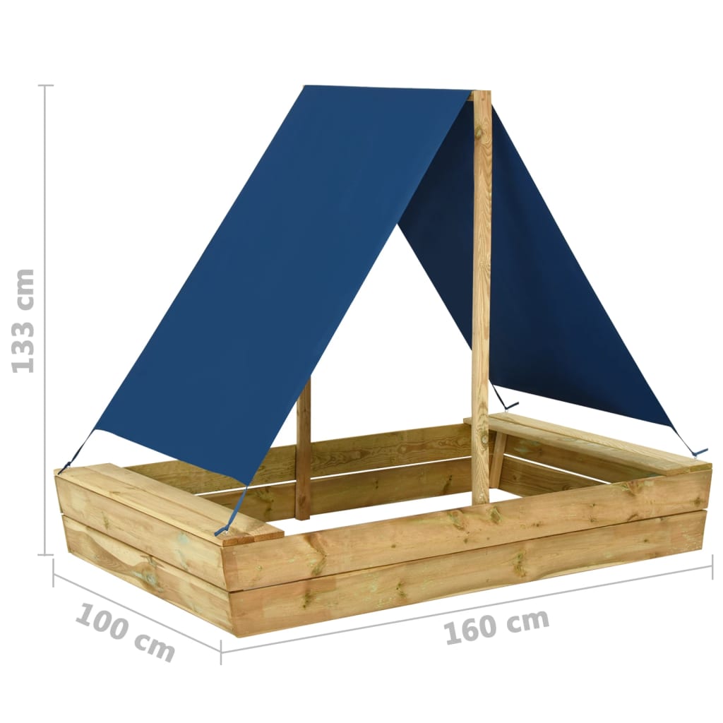 Песочница с крышей 160x100x133 см из пропитанной сосновой древесины