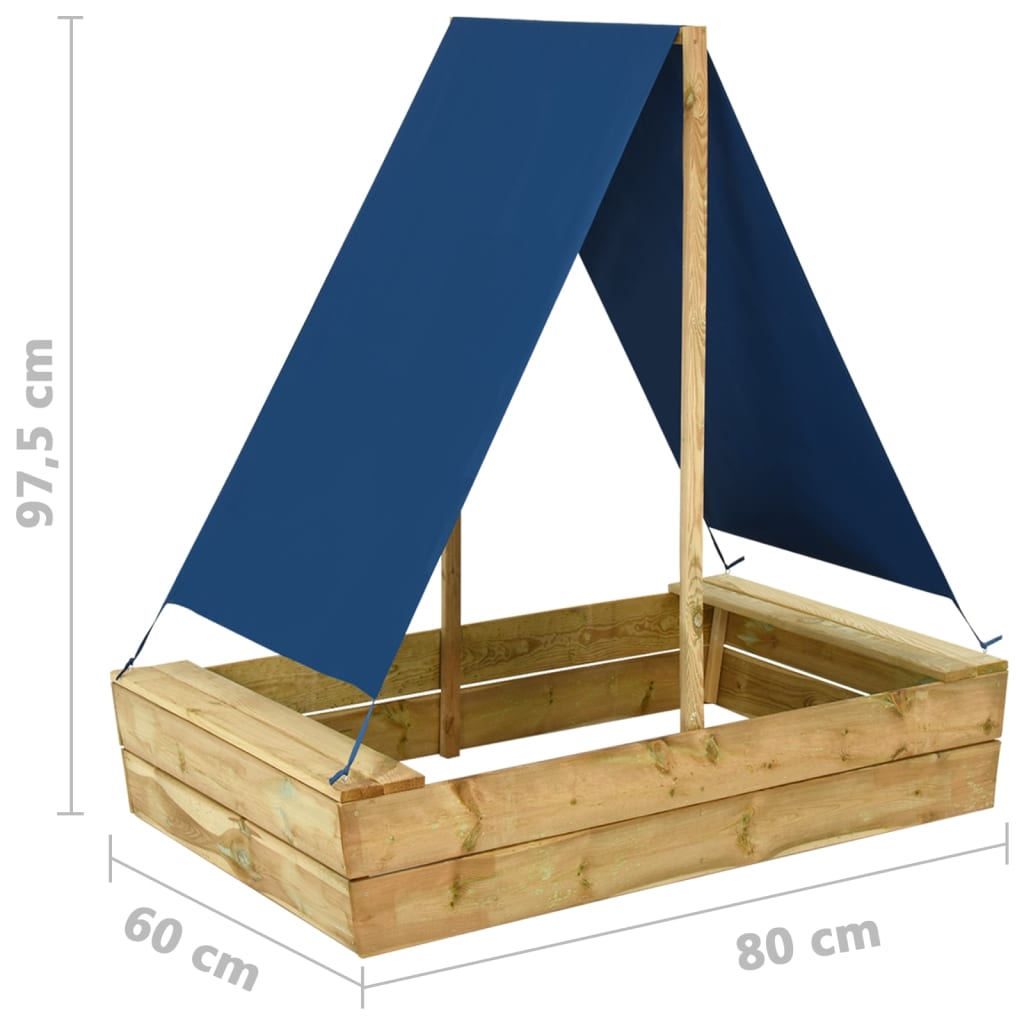 Песочница с крышей 80x60x97,5 см из пропитанной сосновой древесины