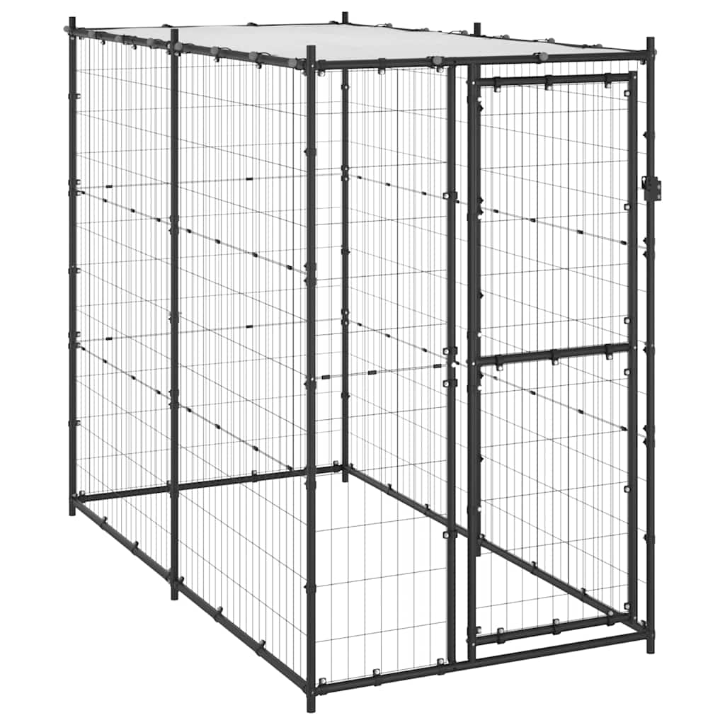 Dog fence with roof, steel, 110 x 220 x 180 cm