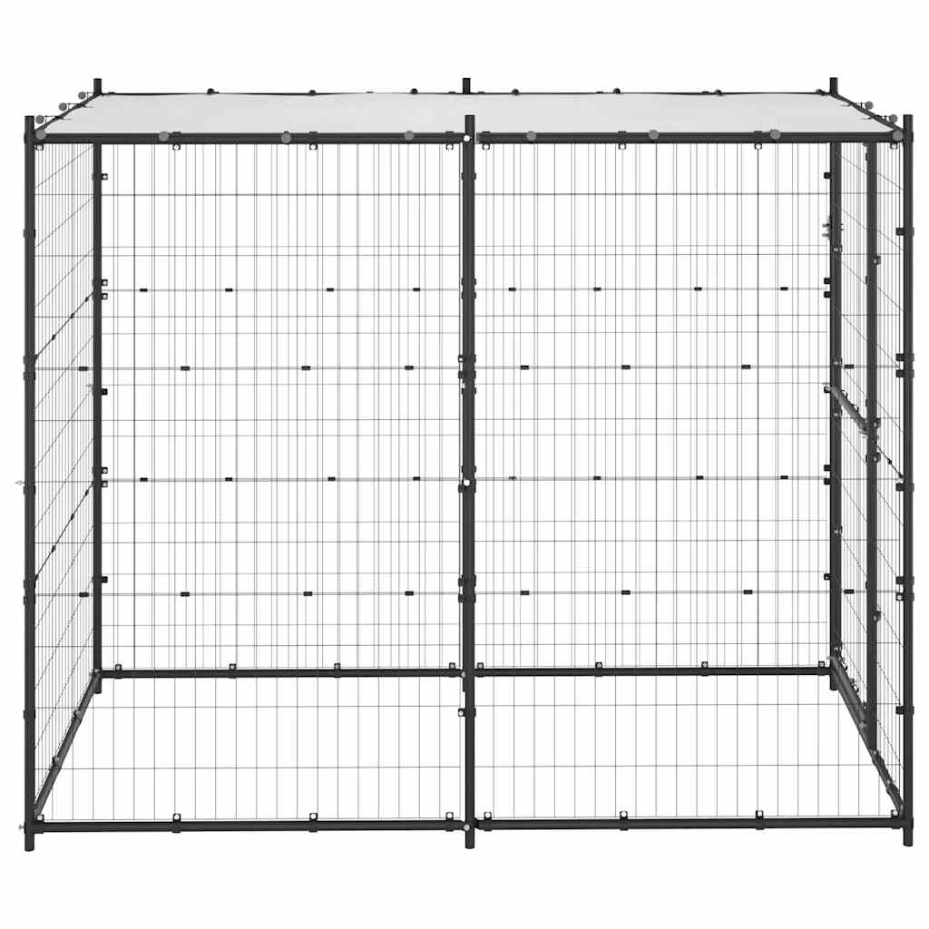 Dog fence with roof, steel, 110 x 220 x 180 cm