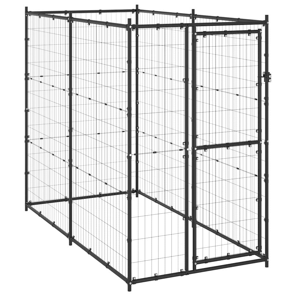 Dog fence with roof, steel, 110 x 220 x 180 cm