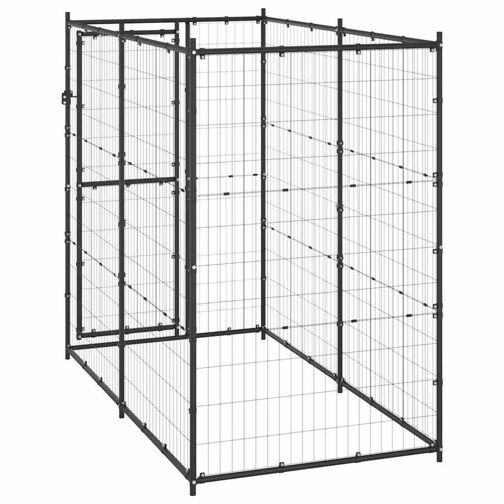 Dog fence with roof, steel, 110 x 220 x 180 cm