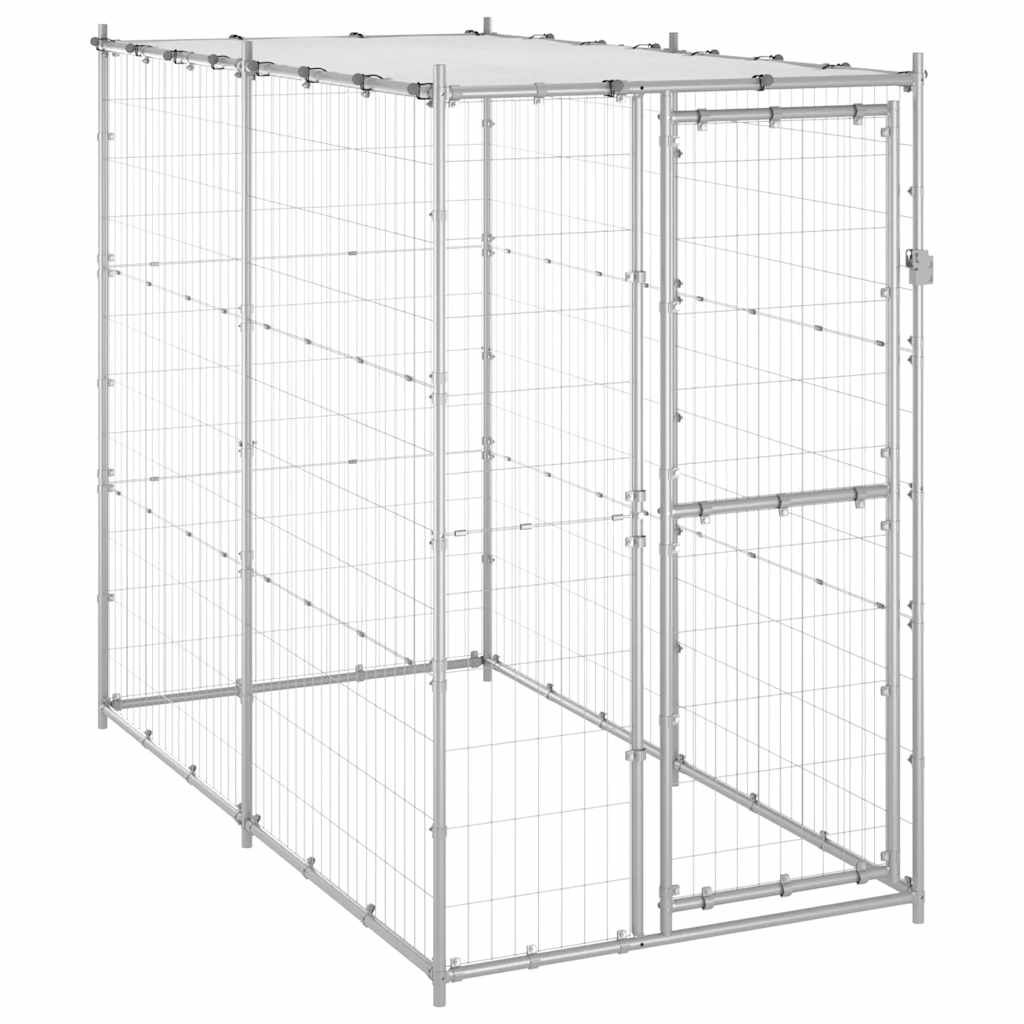 Dog fence with roof, galvanized steel, 110 x 220 x 180 cm