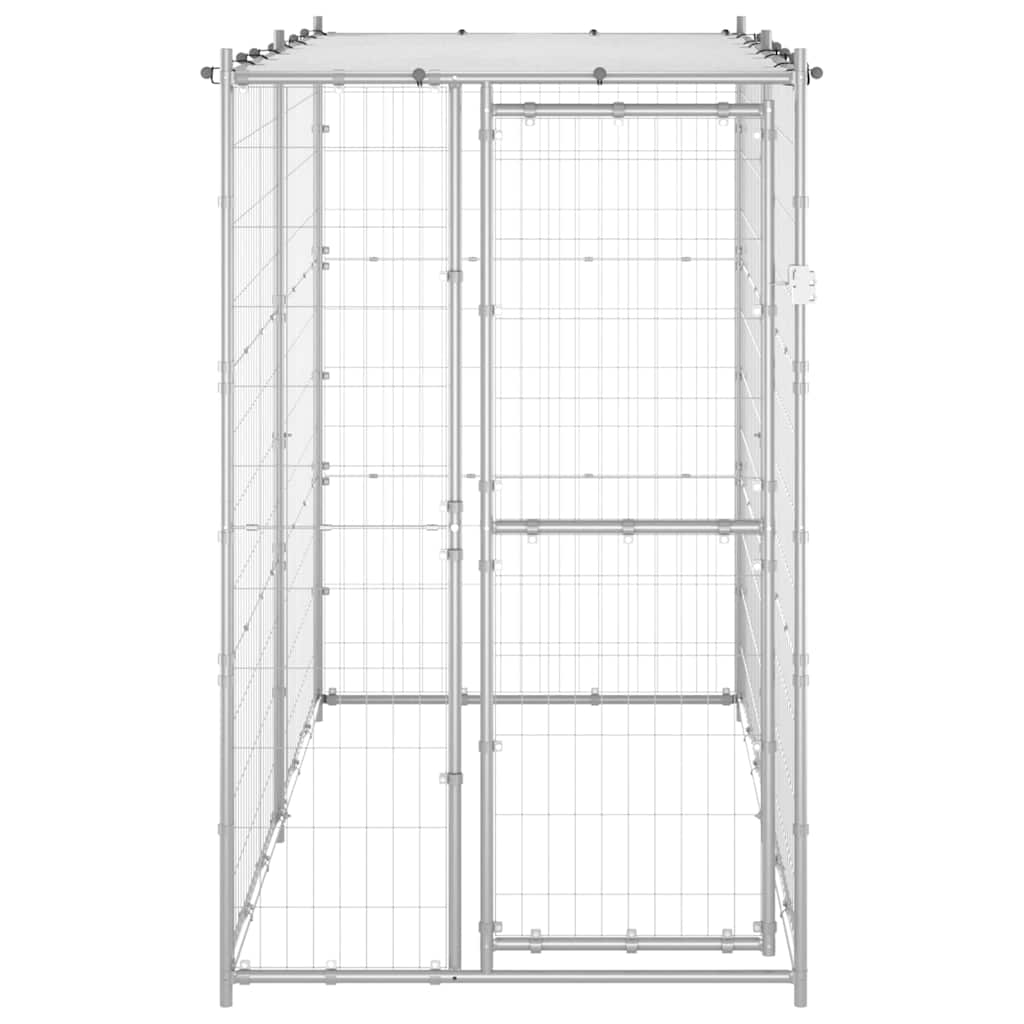 Dog fence with roof, galvanized steel, 110 x 220 x 180 cm