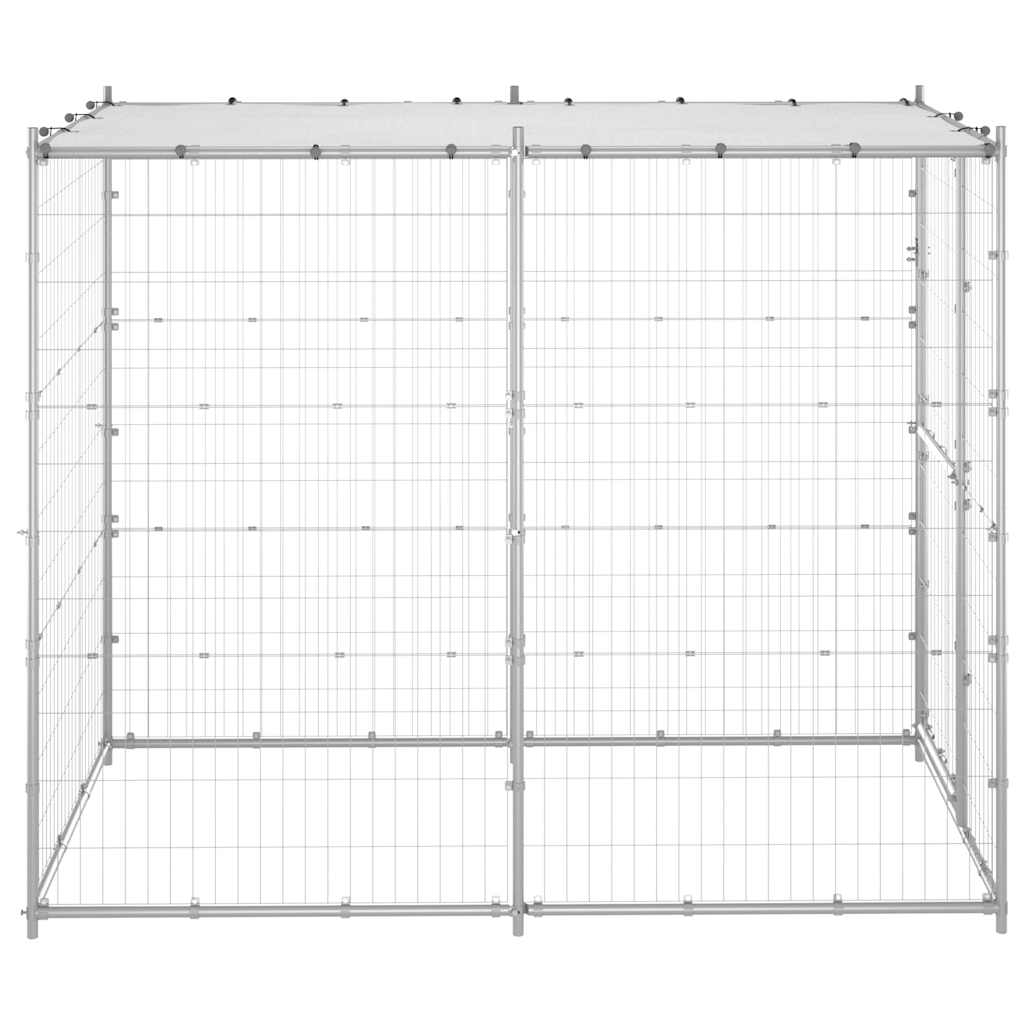 Dog fence with roof, galvanized steel, 110 x 220 x 180 cm