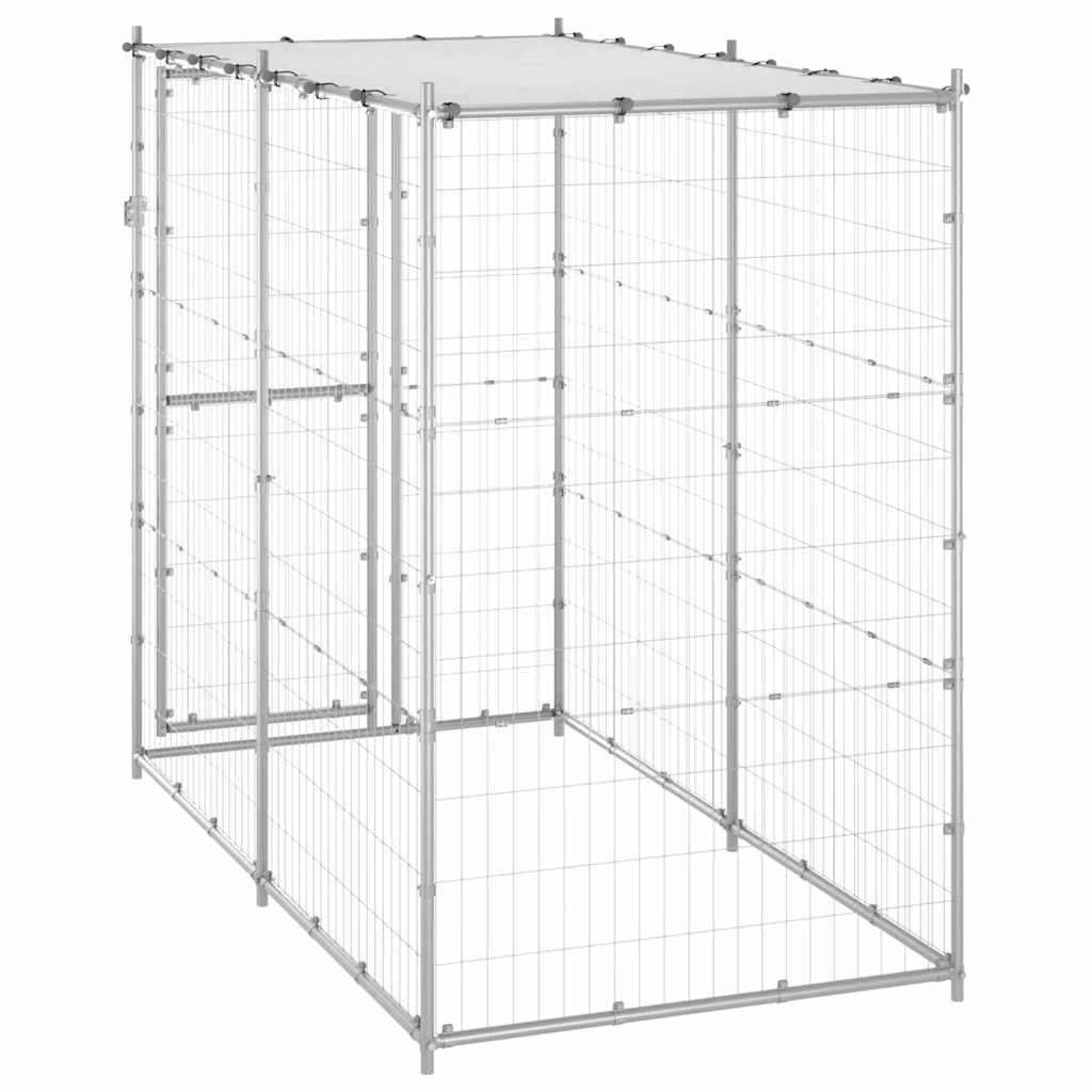 Dog fence with roof, galvanized steel, 110 x 220 x 180 cm