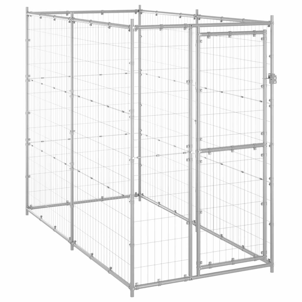 Dog fence with roof, galvanized steel, 110 x 220 x 180 cm