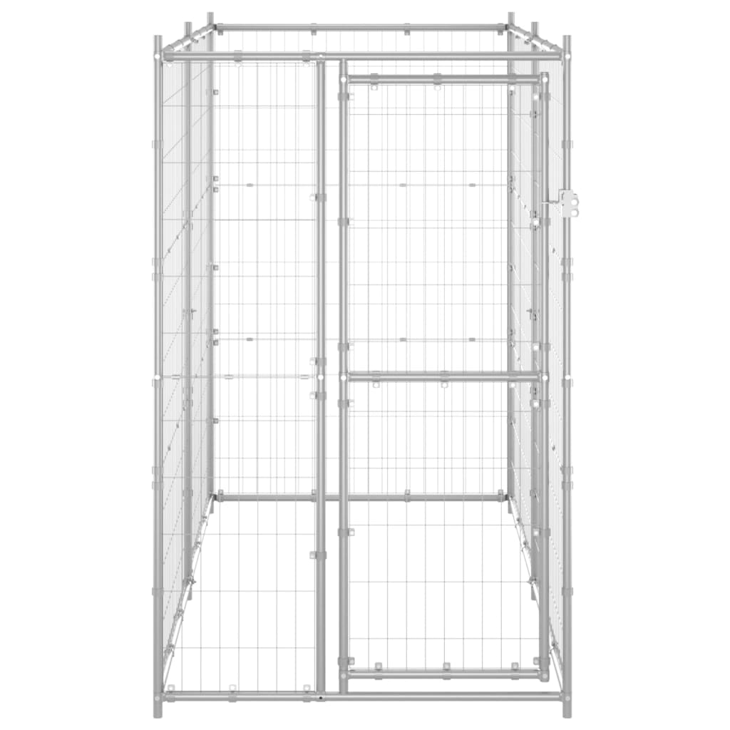 Dog fence with roof, galvanized steel, 110 x 220 x 180 cm