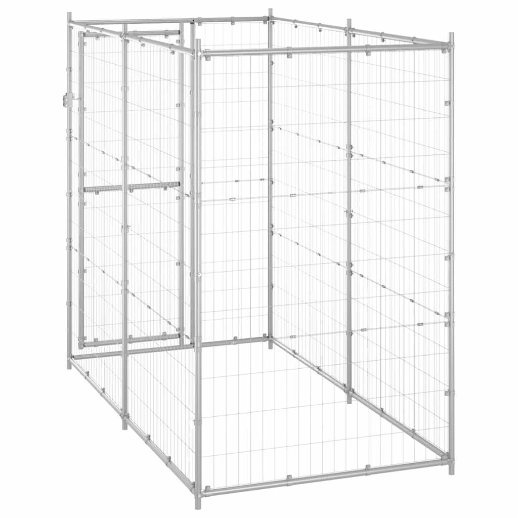 Dog fence with roof, galvanized steel, 110 x 220 x 180 cm