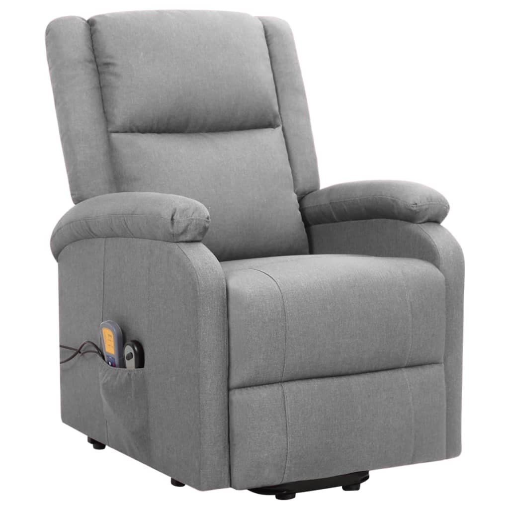 Massage chair with standing support, light gray, fabric