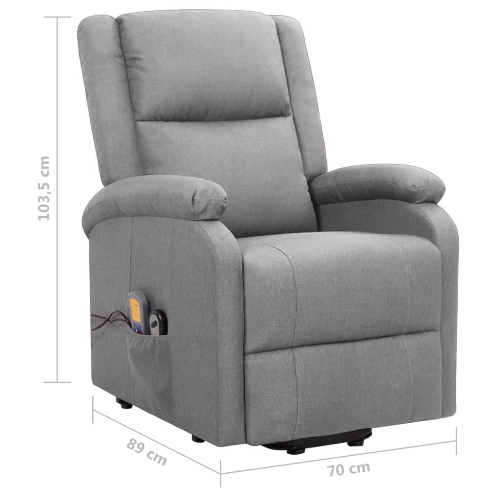 Massage chair with standing support, light gray, fabric