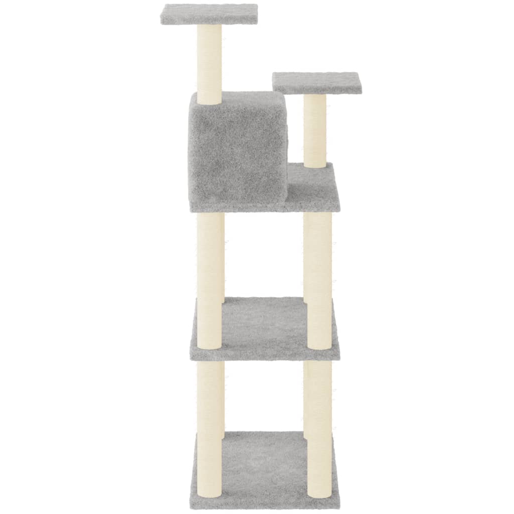 Cat house with sisal rope and scratching post, light grey, 118.5 cm