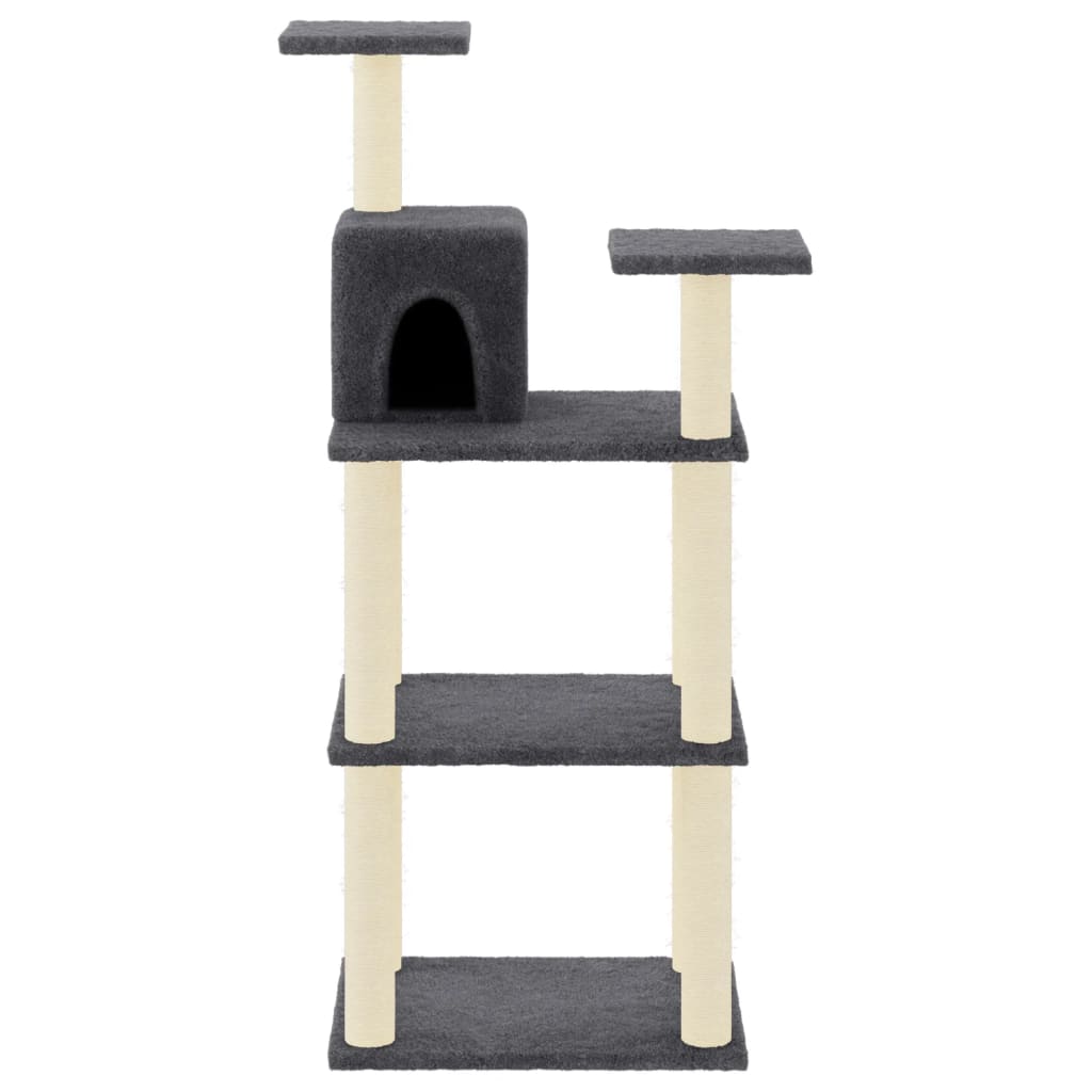 Cat house with sisal rope scratching post, dark grey, 118.5 cm