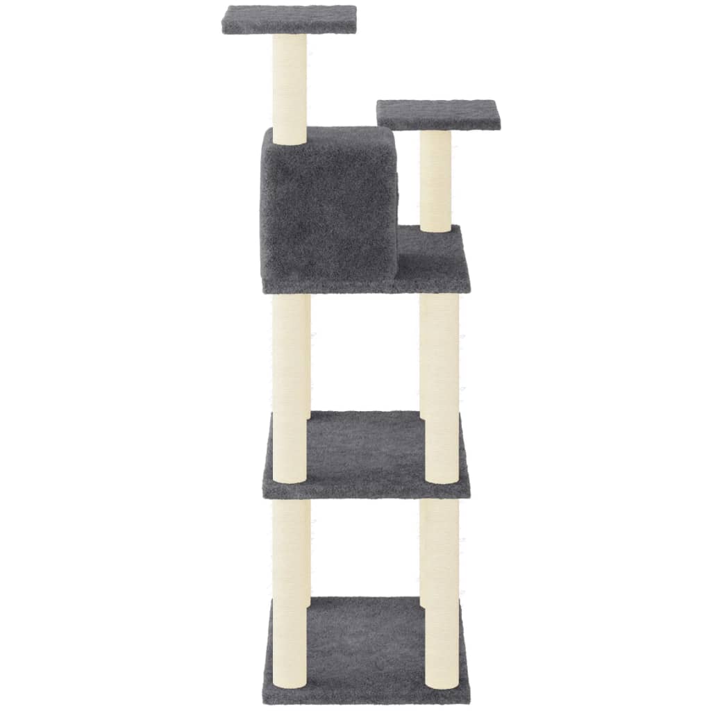 Cat house with sisal rope scratching post, dark grey, 118.5 cm