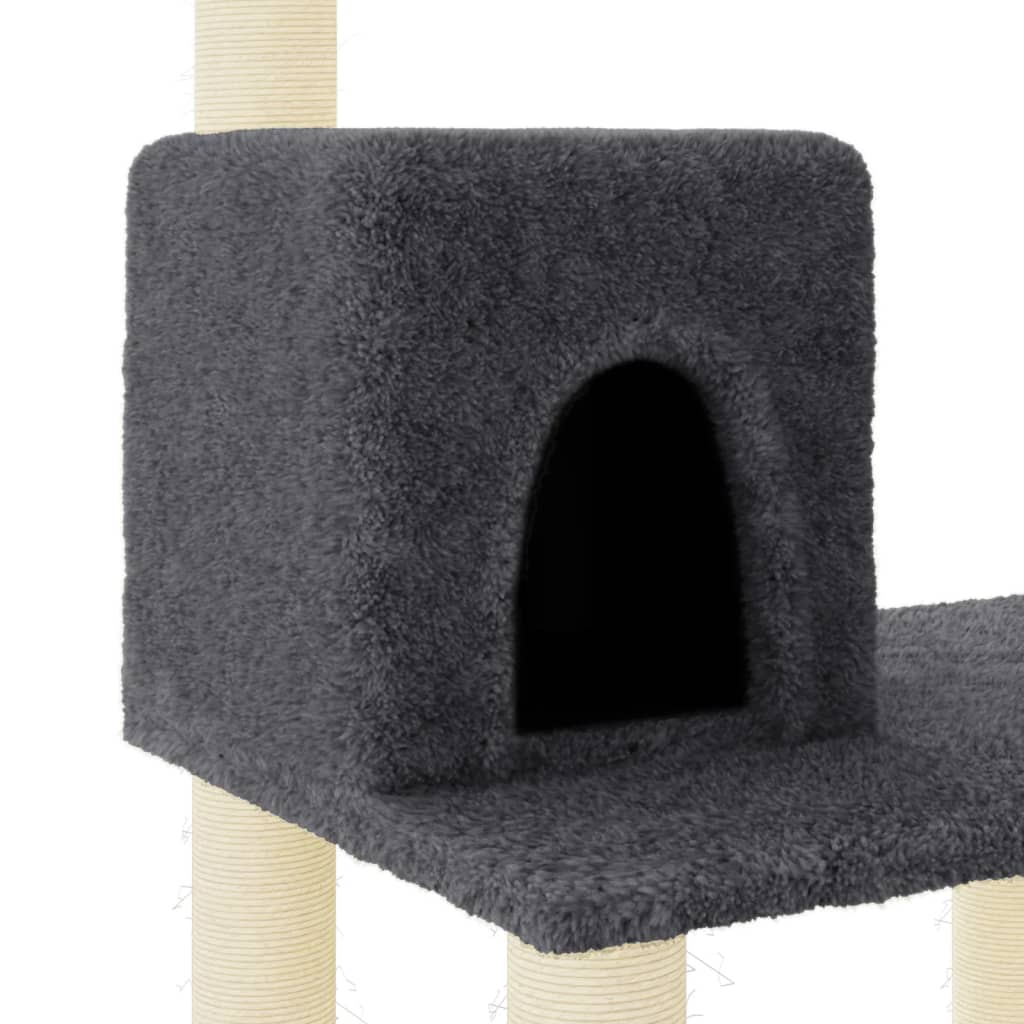 Cat house with sisal rope scratching post, dark grey, 118.5 cm