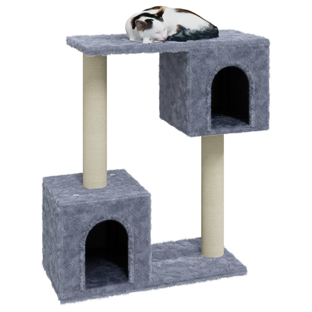 Cat house with sisal rope and scratching post, light grey, 60 cm