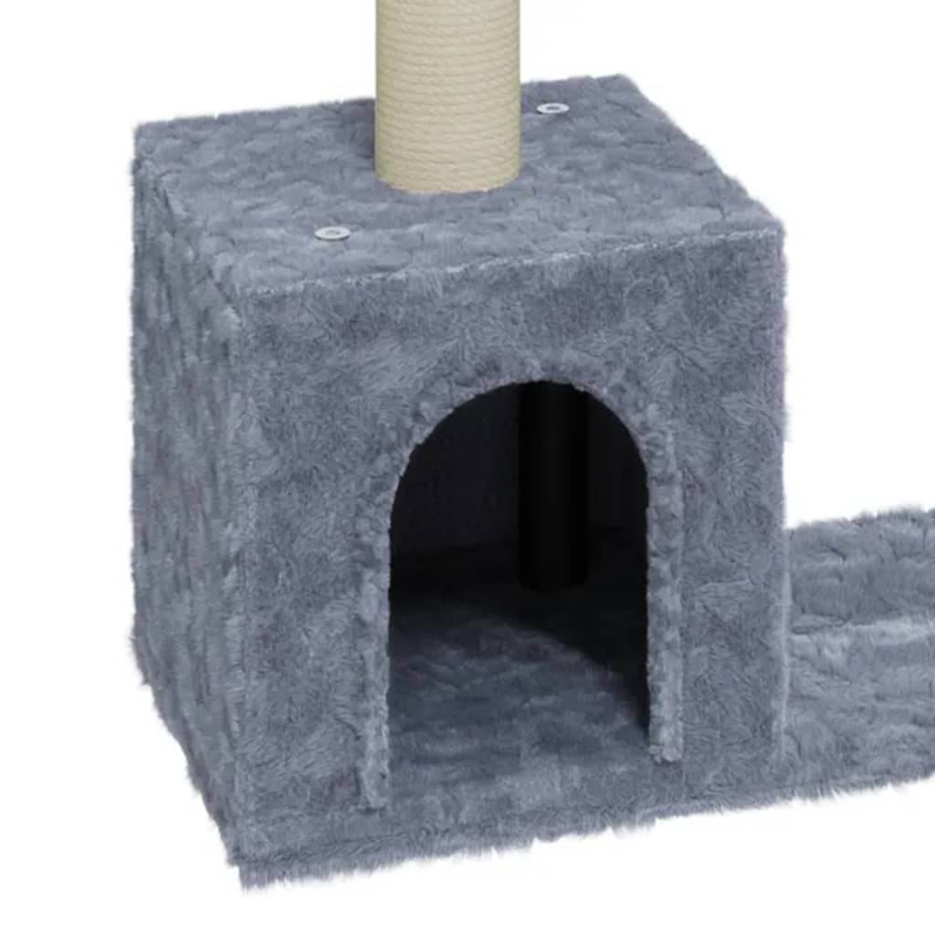 Cat house with sisal rope and scratching post, light grey, 60 cm