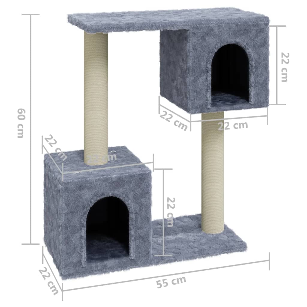 Cat house with sisal rope and scratching post, light grey, 60 cm