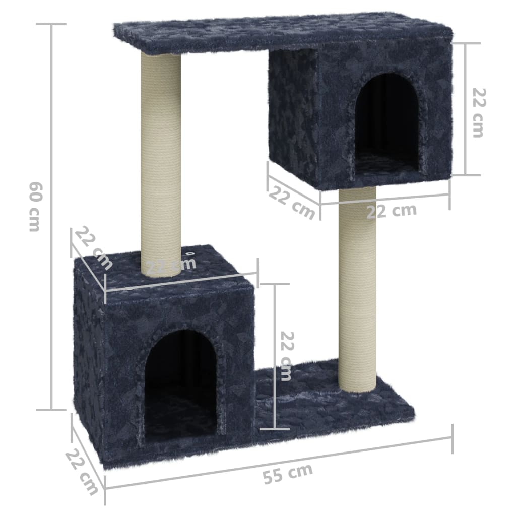 Cat house with sisal rope and scratching post, dark grey, 60 cm