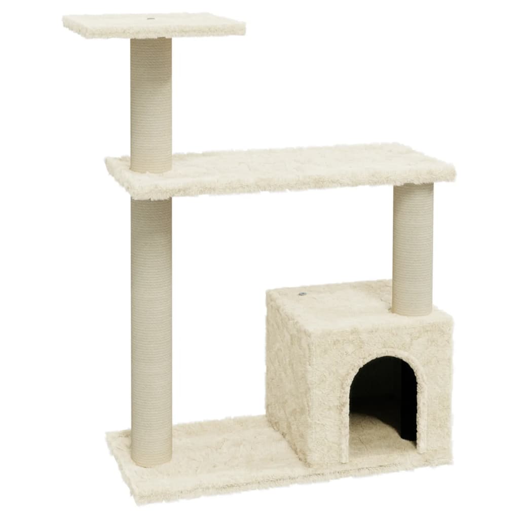 Cat house with sisal rope and scratching post, cream, 70 cm