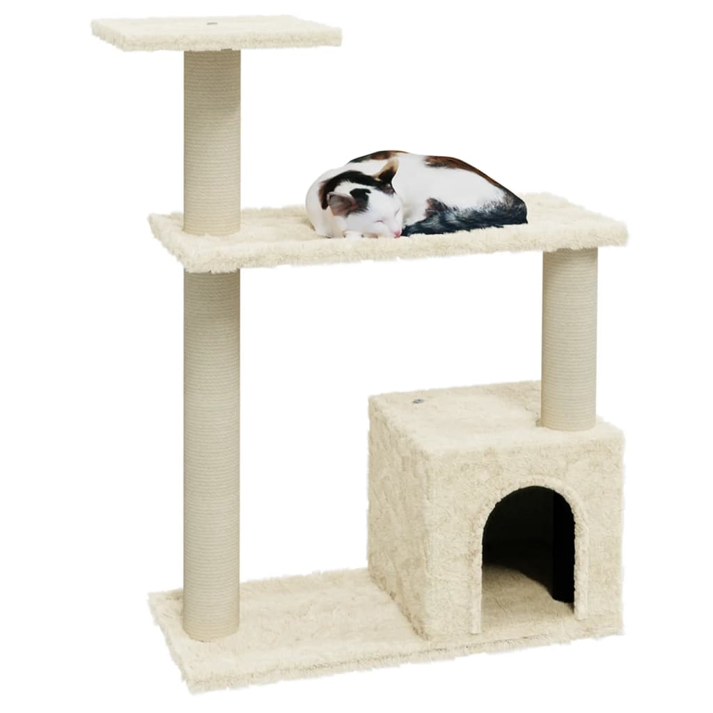 Cat house with sisal rope and scratching post, cream, 70 cm