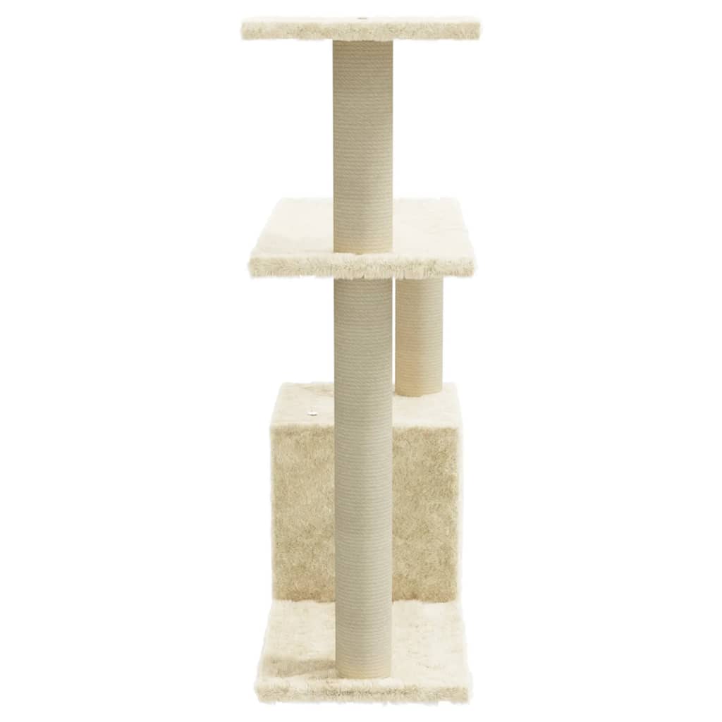 Cat house with sisal rope and scratching post, cream, 70 cm