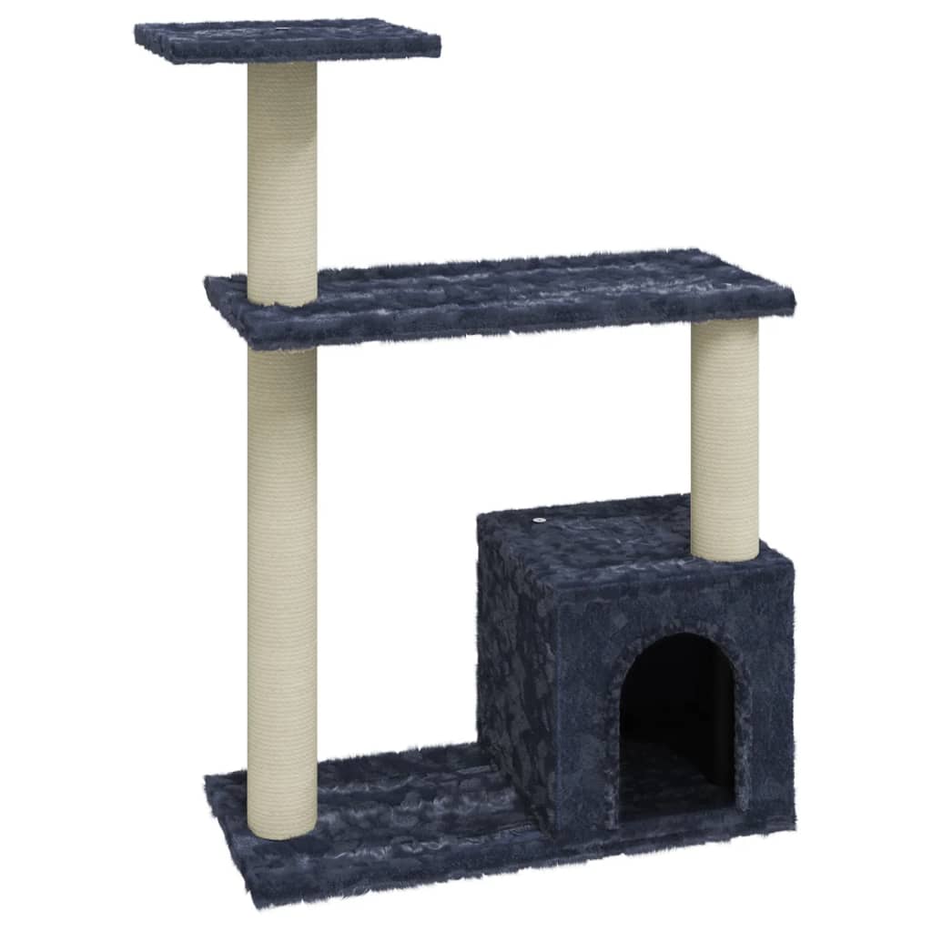 Cat house with sisal rope scratching post, dark grey, 70 cm