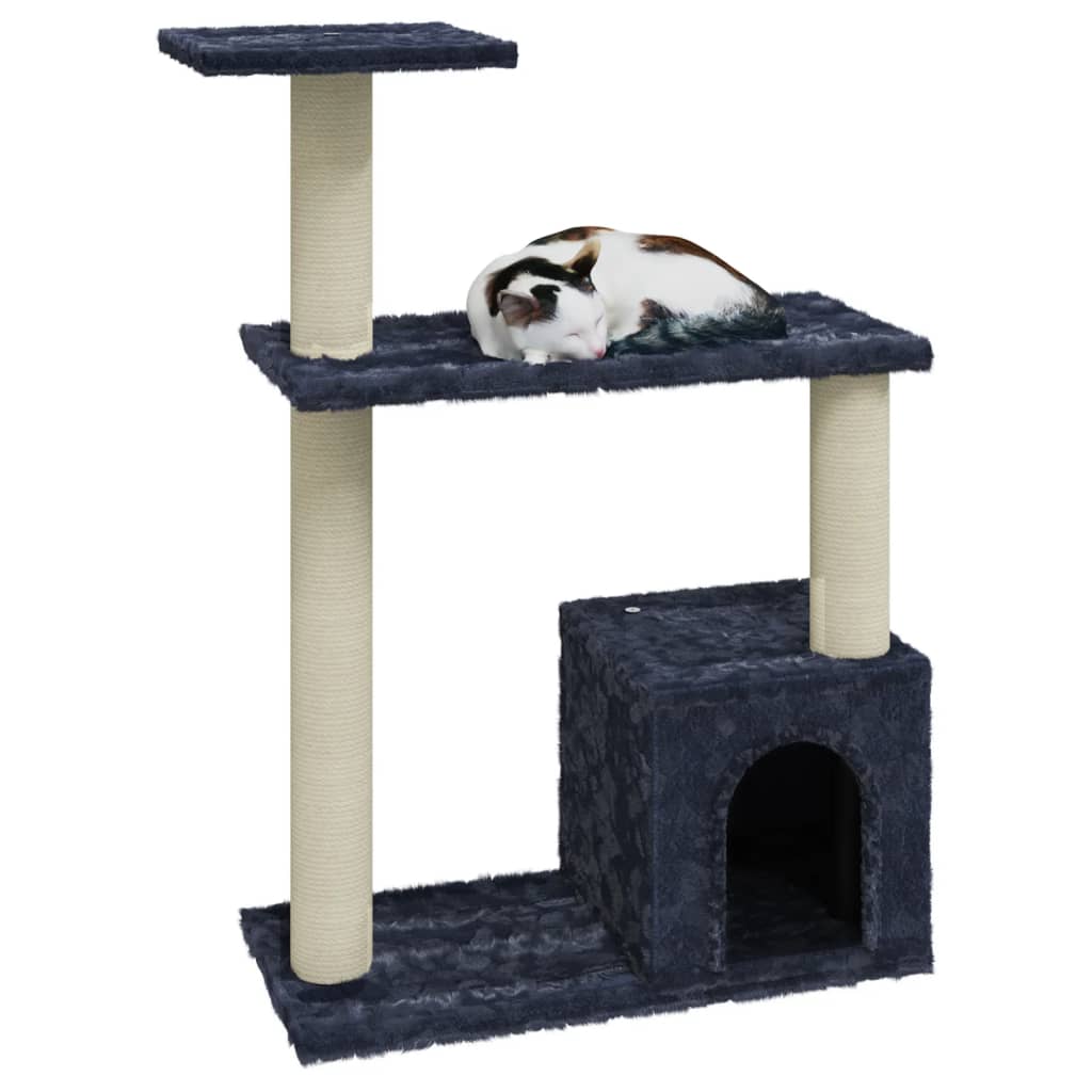 Cat house with sisal rope scratching post, dark grey, 70 cm