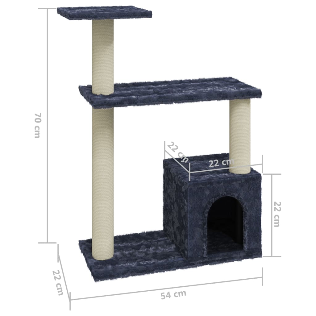 Cat house with sisal rope scratching post, dark grey, 70 cm